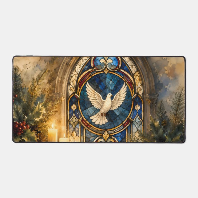 Stained Glass Dove Christmas Window Desk Mat (Front)