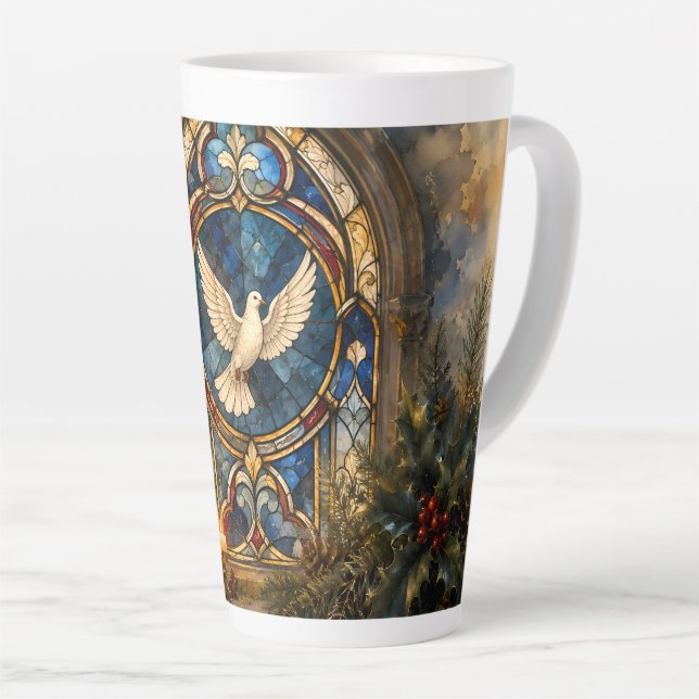 Stained Glass Dove Christmas Window Latte Mug (Right Angle)