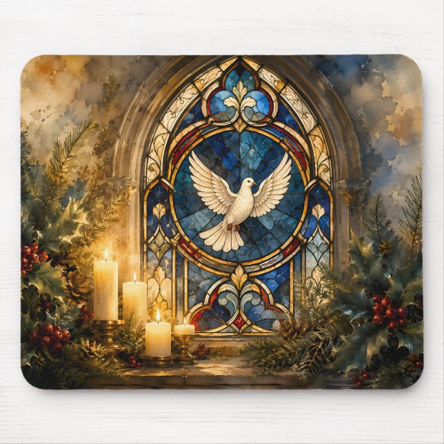 Stained Glass Dove Christmas Window Mouse Pad (Front)