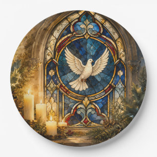 Stained Glass Dove Christmas Window Paper Plate