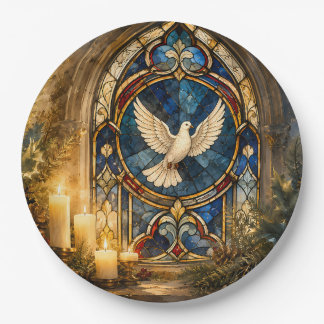 Stained Glass Dove Christmas Window Paper Plate
