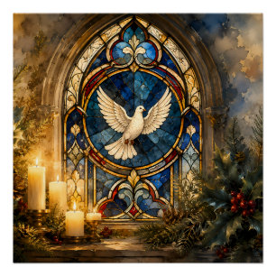 Stained Glass Dove Christmas Window Poster