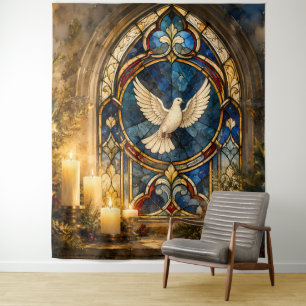 Stained Glass Dove Christmas Window Tapestry