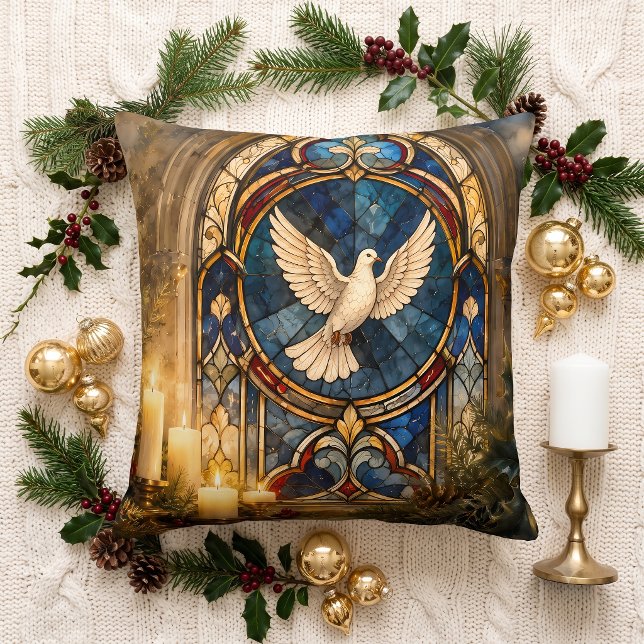 Stained Glass Dove Christmas Window Throw Pillow (Stained Glass Dove Christmas Window Throw Pillow)