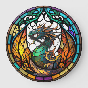 Stained Glass Dragon Design Clock
