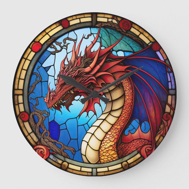 Stained Glass Dragon Design Clock (Front)