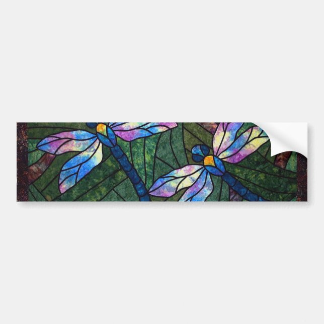 Stained Glass Dragonflies Bumper Sticker (Front)