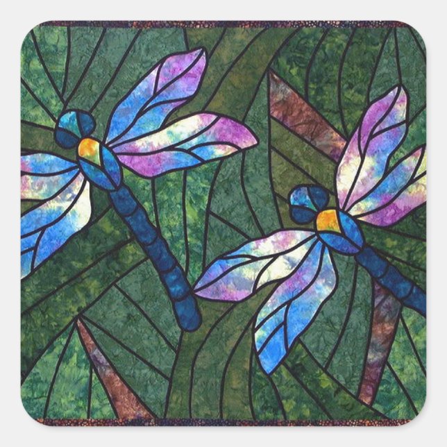Stained Glass Dragonflies Square Sticker (Front)