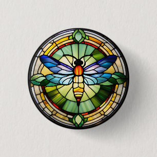 Stained Glass Dragonfly 1 Inch Round Button