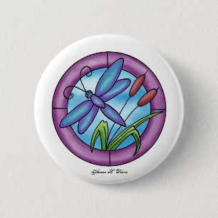 Stained Glass Dragonfly 2 Inch Round Button