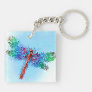 Stained Glass Dragonfly Art (blue) Keychain