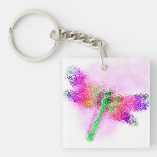 Stained Glass Dragonfly Art (pink) Keychain