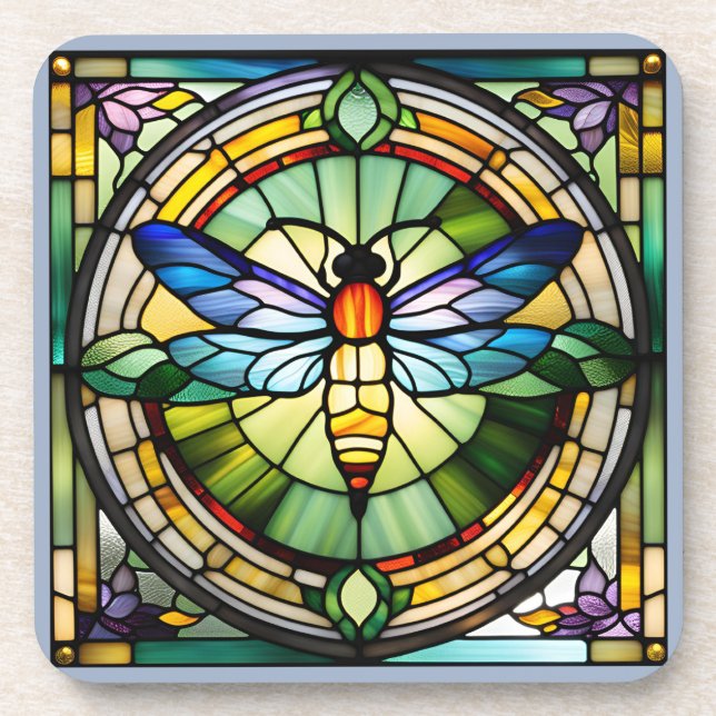 Stained Glass Dragonfly Coaster (Front)
