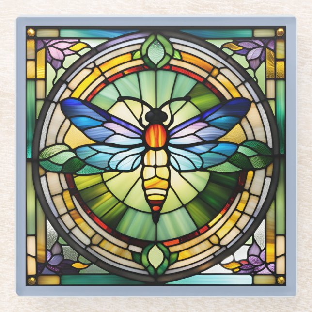 Stained Glass Dragonfly Coaster (Front)