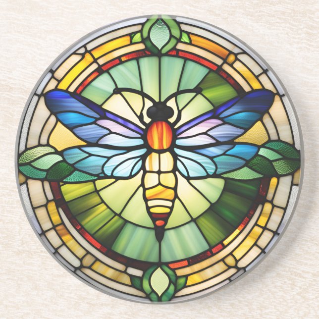 Stained Glass Dragonfly Coaster (Front)