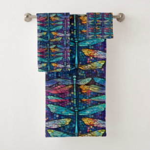 Stained Glass Dragonfly Design Bath Towel Set