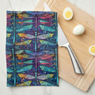 Stained Glass Dragonfly Design Kitchen Towel