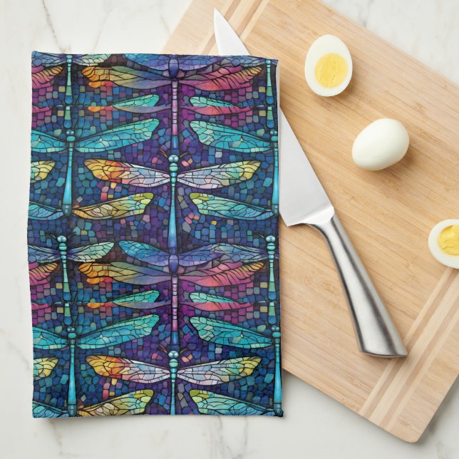 Stained Glass Dragonfly Design Kitchen Towel (Quarter Fold)
