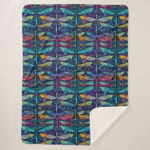 Stained Glass Dragonfly Design Sherpa Blanket