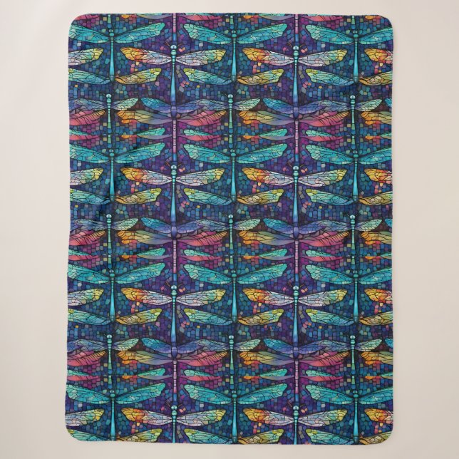 Stained Glass Dragonfly Design Sherpa Blanket (Front)