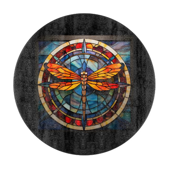 stained glass dragonfly planner cutting board (Front)