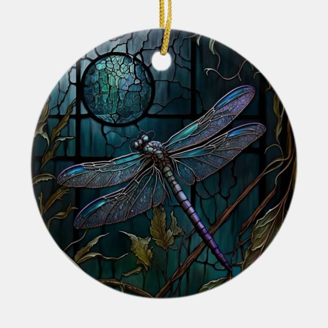 Stained Glass Dragonfly Shower Curtain Ceramic Ornament (Front)