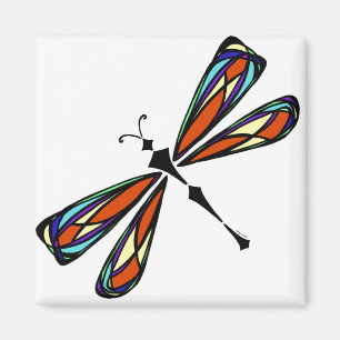 Stained Glass Dragonfly Square Magnet