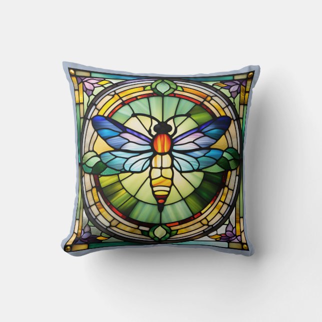Stained Glass Dragonfly Throw Pillow (Front)