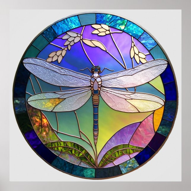 Stained glass dragonfly unframed poster (Front)