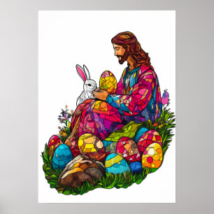 Stained Glass Easter Jesus Eggs Poster