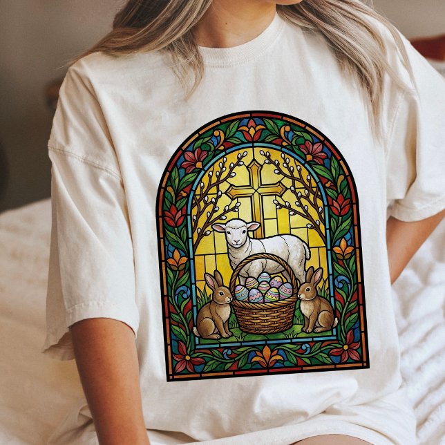 Stained Glass Easter Lamb Bunnies Window Tri-Blend Shirt (Creator Uploaded)