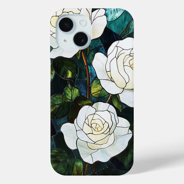 Stained Glass Effect iPhone case, White Roses Case-Mate iPhone Case (Back)