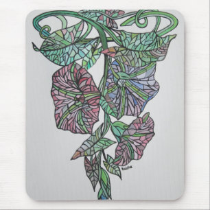 Stained Glass Effect Morning Glory September Birth Mouse Pad