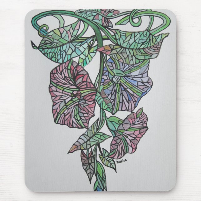 Stained Glass Effect Morning Glory September Birth Mouse Pad (Front)