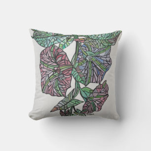 Stained Glass Effect Morning Glory September Birth Throw Pillow