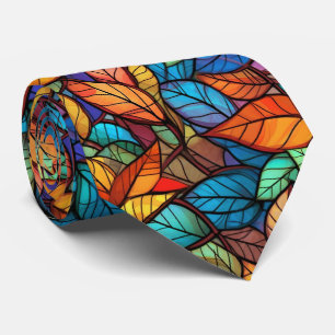 Stained Glass Fall Leave Seamless Pattern Tie