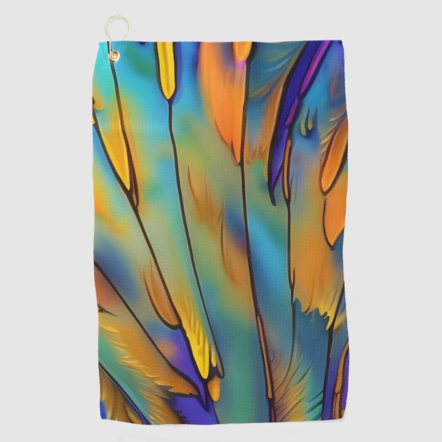 Stained Glass Feather AI Abstract Art    Golf Towel (Front)