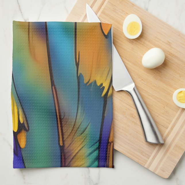 Stained Glass Feather AI Abstract Art   Kitchen Towel (Quarter Fold)