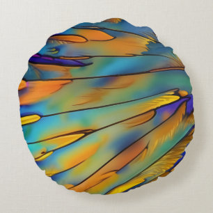Stained Glass Feather AI Abstract Art  Round Pillow