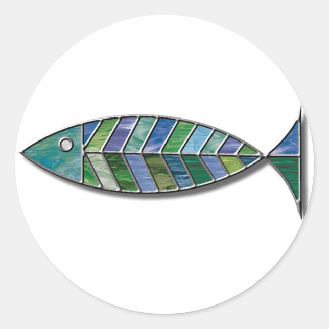 Stained Glass Fish Classic Round Sticker (Front)