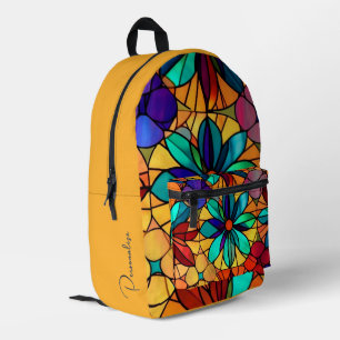 Stained Glass Floral Abstract Pattern Personalized Printed Backpack