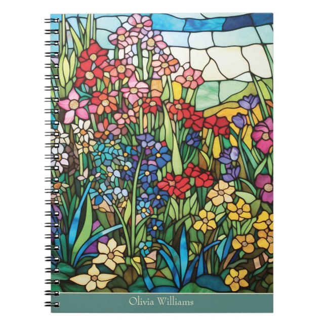 Stained Glass Floral Personalized Notebook (Front)