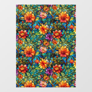 Stained Glass Floral Seamless Pattern Window Cling