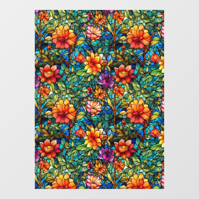 Stained Glass Floral Seamless Pattern Window Cling (Sheet)