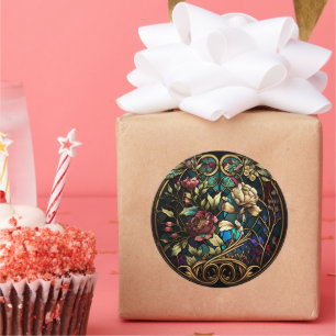 Stained Glass Floral Surprise Classic Round Sticker