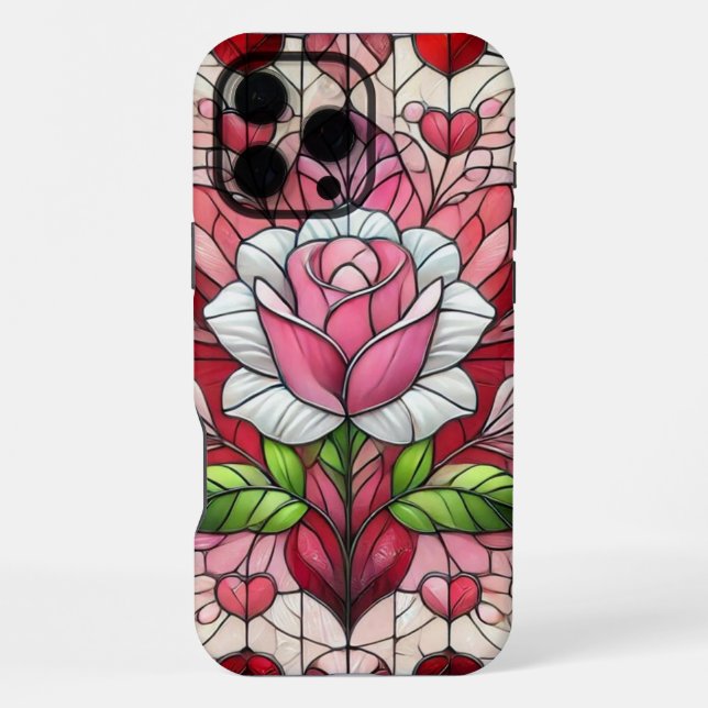 Stained glass floral Valentine's day iPhone Case (Back)
