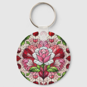 Stained glass floral Valentine's day Keychain
