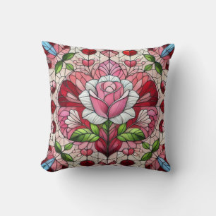 Stained glass floral Valentine's day Throw Pillow