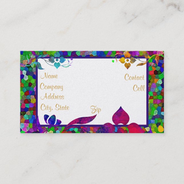 Stained Glass & Flower Border Business Card (Front)