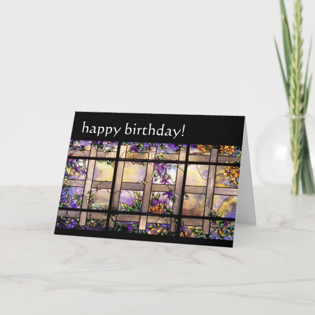 Stained Glass Flowers Birthday Card (Front)